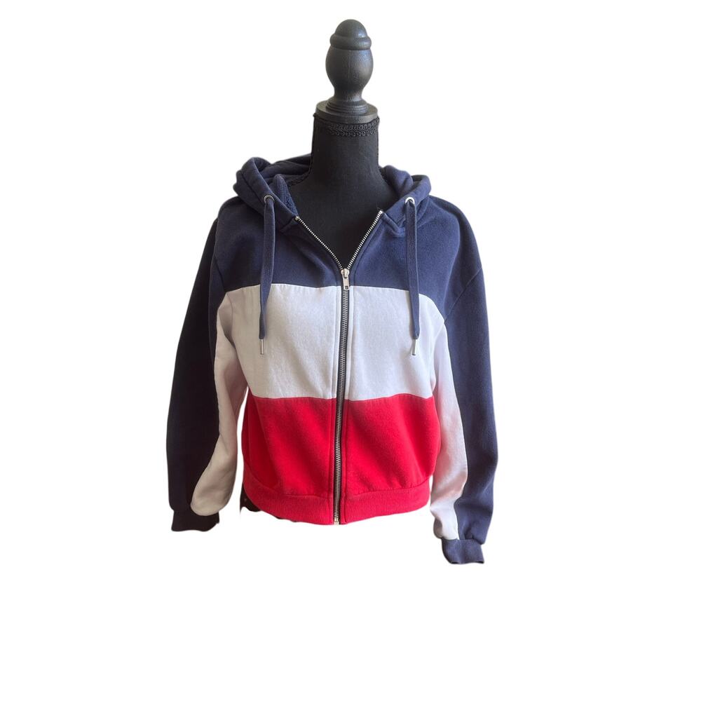 Divided Color-block Retro Zip Up Hoodie